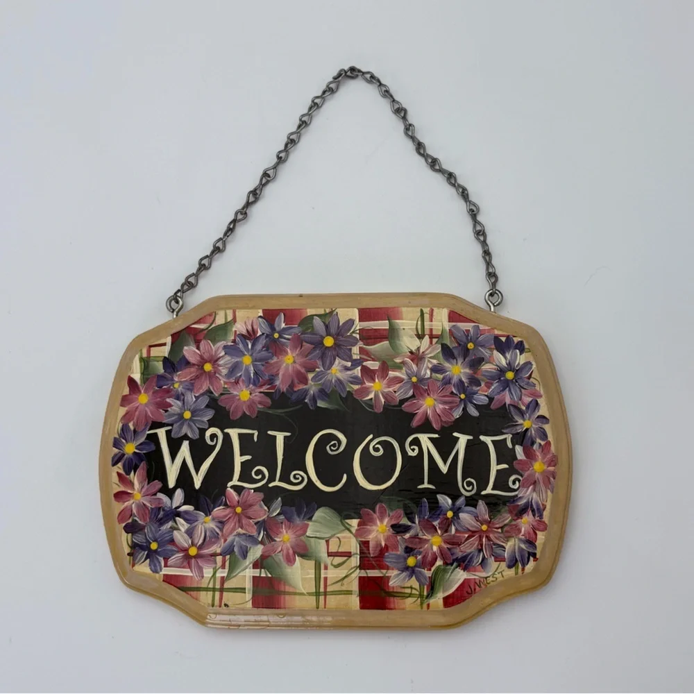 Hand-painted, Signed Floral Welcome Sign